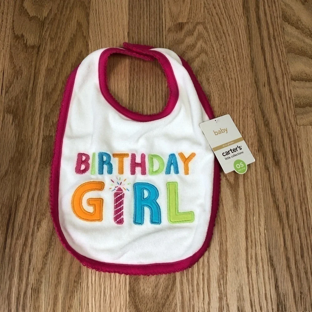 Carters Birthday Girl Bib NWT Pink Orange Blue